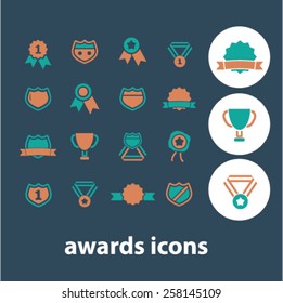 awards, medal, trophy, achievement isolated icons, signs, illustrations design concept set for web, internet, application, vector
