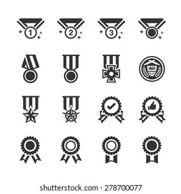 Awards and Medal vector illustration icon set. Included the icons as guarantee, reward, ribbon, badge, prize, honor and more.