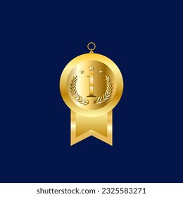 Awards And Medal For Winners Vector Illustration Design. Golden Colors. Metal symbols Icon of success, Championship, And Trophy Clip Art Vector Design. Dark Background.