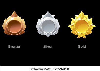 Awards medals gold, silver and bronze for Gui Game. Vector golden template award