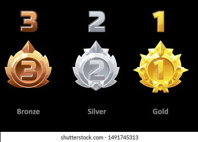 Awards medals gold, silver and bronze. Rewards 1st , 2nd and 3rd place for Gui Game. Vector template award