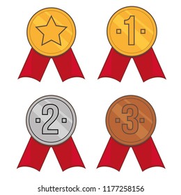 Awards medals icon set, first, second and third place, ribbons