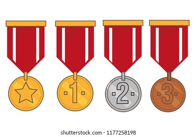 Awards medals icon set, first, second and third place, ribbons