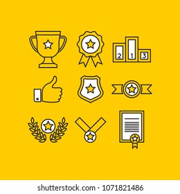 Awards Minimalist Colorful Icons. Premium Vector Set of Prizes and Trophy Signs. Hipster Designs for Labels, Badges and Logos.
