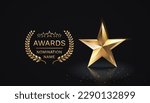 Awards nomination name podium, golden prize event, scene star ceremony. Vector