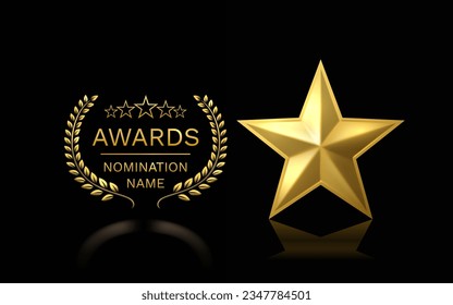 Awards nomination name podium, golden prize event, scene star ceremony. Vector illustration