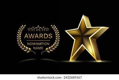 Awards nomination name podium, golden prize event, scene star ceremony. Vector illustration