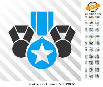 Awards pictograph with 7 hundred bonus bitcoin mining and blockchain design elements. Vector illustration style is flat iconic symbols design for cryptocurrency apps.