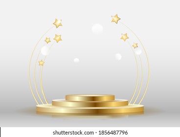 The awards podium with gold stars. Vector illustration