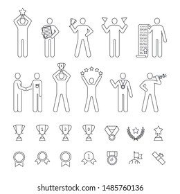 Awards, prize, winning set of vector icons outline style