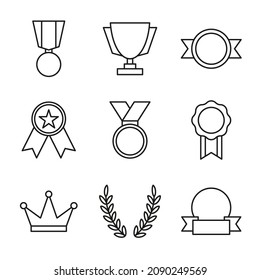 Awards and prizes vector icons set. Isolated symbols of winners in a linear style. Editable stroke. 