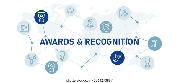 Awards and recognition web header illustration with icon certificate honor appreciation success celebration and accomplishment trophy