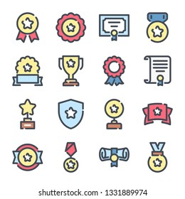 Awards related color line icon set. Trophy and reward colorful outline collection. Prize cup and medals vector linear icons.