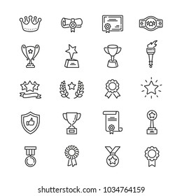 Awards related icons: thin vector icon set, black and white kit