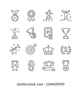 Awards related icons: thin vector icon set, black and white kit