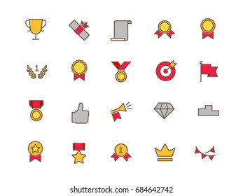 Awards set of thin line flat icons