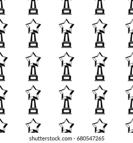 Awards sport winner black simple silhouette cup with star vector seamless pattern. Silhouette stylish texture. Repeating awards seamless pattern background for winner sport design