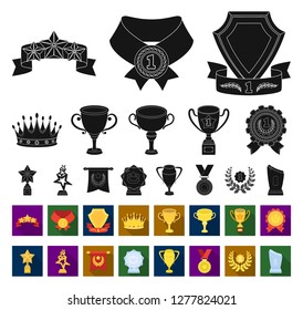 Awards and trophies black,flat icons in set collection for design.Reward and achievement vector symbol stock web illustration.