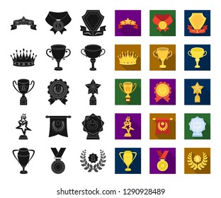 Awards and trophies black,flat icons in set collection for design.Reward and achievement vector symbol stock web illustration.