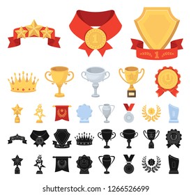 Awards and trophies cartoon, black icons in set collection for design.Reward and achievement vector symbol stock web illustration.