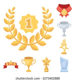 Awards and trophies cartoon icons in set collection for design.Reward and achievement vector symbol stock web illustration.