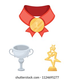 Awards and trophies cartoon icons in set collection for design.Reward and achievement vector symbol stock web illustration.