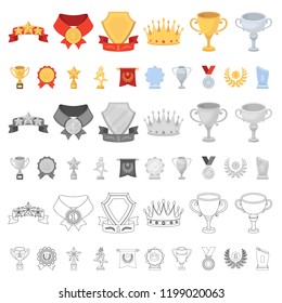 Awards and trophies cartoon icons in set collection for design.Reward and achievement vector symbol stock web illustration.