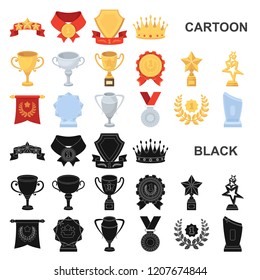 Awards and trophies cartoon icons in set collection for design.Reward and achievement vector symbol stock web illustration.