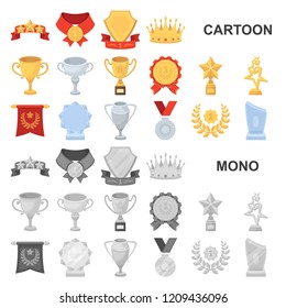 Awards and trophies cartoon icons in set collection for design.Reward and achievement vector symbol stock web illustration.