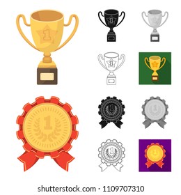 Awards and trophies cartoon,black,flat,monochrome,outline icons in set collection for design.Reward and achievement vector symbol stock web illustration.