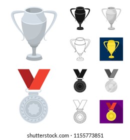Awards and trophies cartoon,black,flat,monochrome,outline icons in set collection for design.Reward and achievement vector symbol stock web illustration.