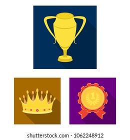 Awards and trophies flat icons in set collection for design.Reward and achievement vector symbol stock web illustration.