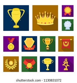 Awards and trophies flat icons in set collection for design.Reward and achievement vector symbol stock web illustration.