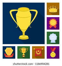 Awards and trophies flat icons in set collection for design.Reward and achievement vector symbol stock web illustration.