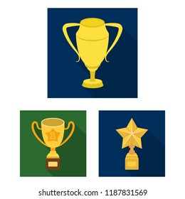 Awards and trophies flat icons in set collection for design.Reward and achievement vector symbol stock web illustration.