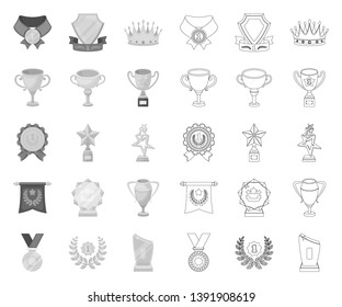 Awards and trophies mono,outline icons in set collection for design.Reward and achievement vector symbol stock web illustration.