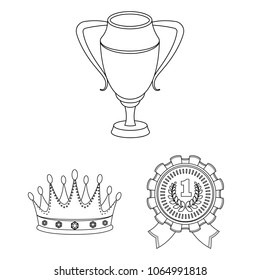 Awards and trophies outline icons in set collection for design.Reward and achievement vector symbol stock web illustration.
