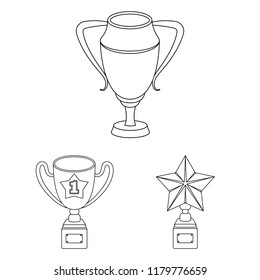 Awards and trophies outline icons in set collection for design.Reward and achievement vector symbol stock web illustration.