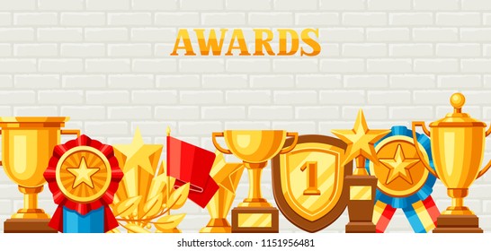 Awards and trophy background. Reward items for sports or corporate competitions.