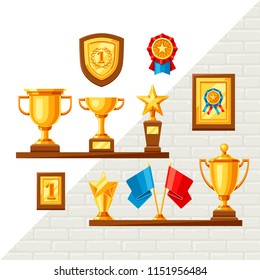 Awards and trophy background. Reward items for sports or corporate competitions.