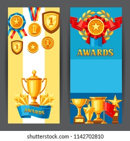Awards and trophy banners. Reward items for sports or corporate competitions.
