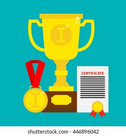 awards trophy cup medal certificate in flats style