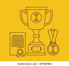 awards trophy cup medal certificate in line style icons