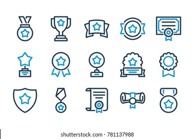 Awards and Trophy Cup related line icons. Reward and Prize Vector icon set.