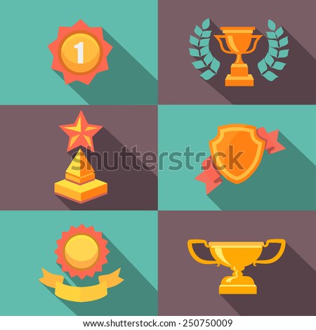 Awards and trophy icons  flat vector  illustration