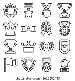 Awards and Trophy Icons Set. Line Style Vector