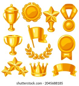 Awards and trophy icons set. Reward items sports or corporate competitions.