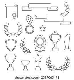 Awards and trophy icons set. Reward items for sports or corporate competitions.