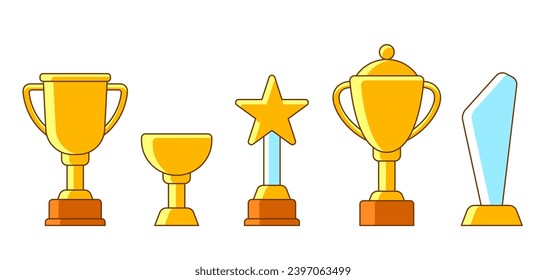 Awards and trophy icons set. Reward items for sports or corporate competitions.