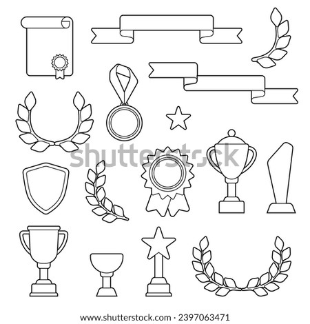 Awards and trophy icons set. Reward items for sports or corporate competitions.